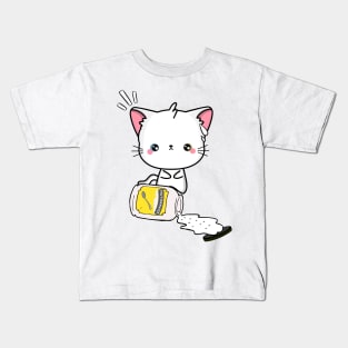 Cute white angora cat spilled mayonnaise Kids T-Shirt